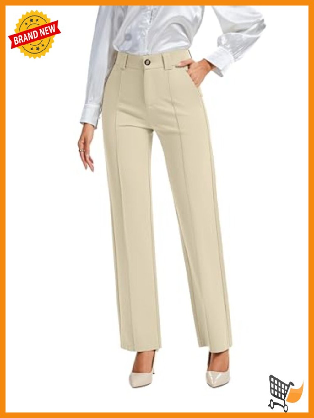 High Waisted Straight Leg Stretch Work Dress Pants Elastic Waist